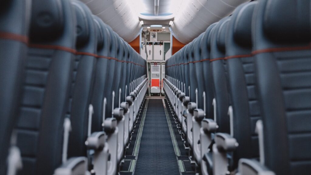 Empty airplane cabin on an off-peak last minute flight