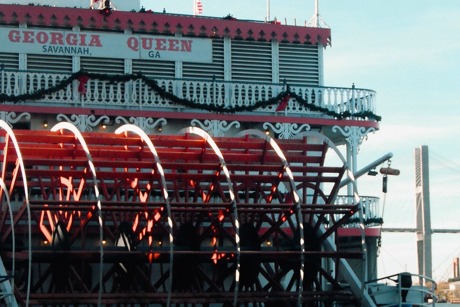 Paddle steamer riverboat on the Savannah River near River Street